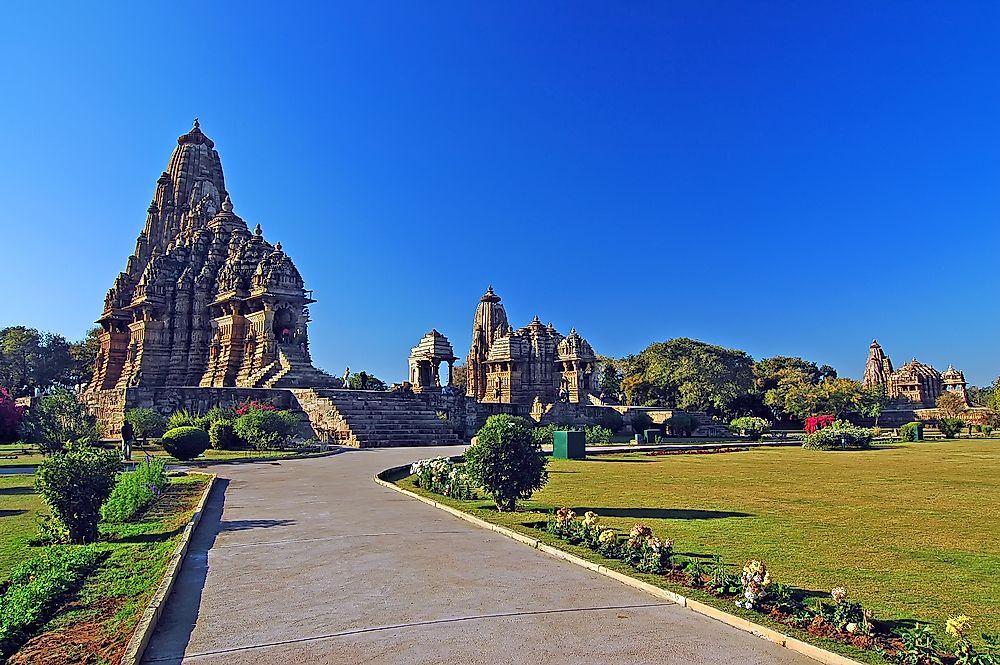 Carved temple spires at Khajuraho, Madhya Pradesh
